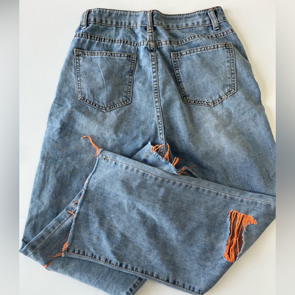 Amazing Moult Distressed Baggy Blue Jeans with Orange Accents - Picture 6 of 7